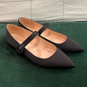 J Crew Black Satin Pointed Mary Jane Flats